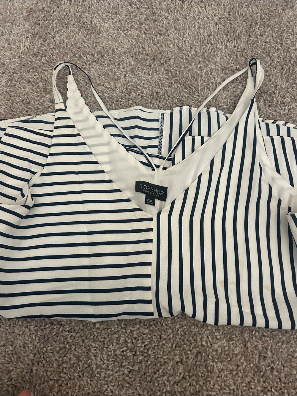 Topshop White and Navy Striped Cold-Shoulder Cami size 8
